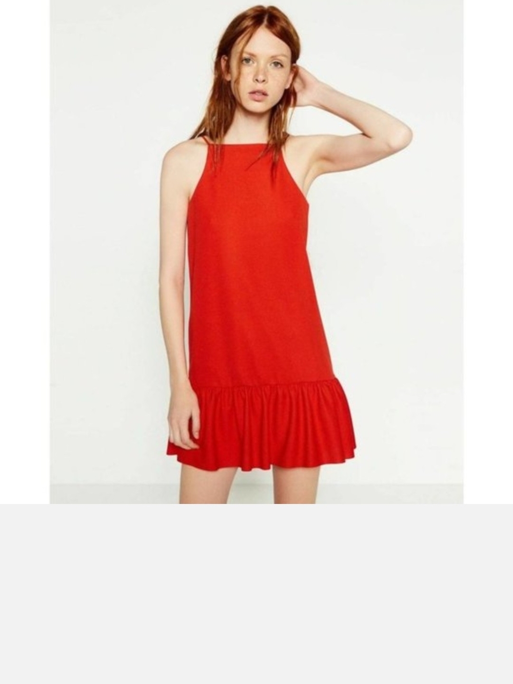Zara Red Halter Ruffle-Hem Mini Dress